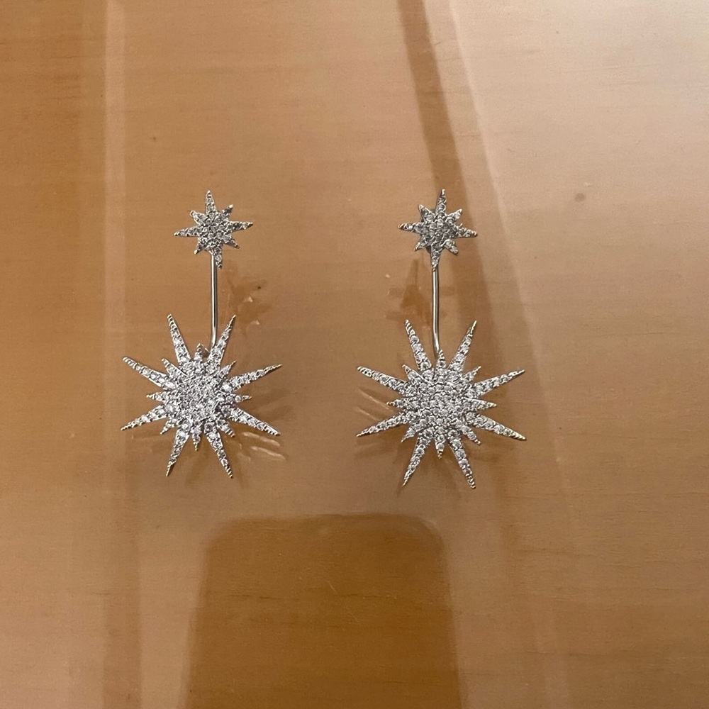 Silver sparkly hanging earrings. So fun and cool.